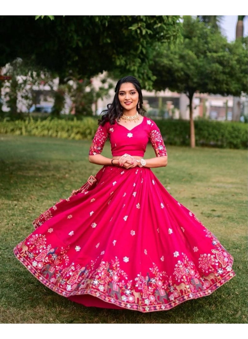 Super Asian Starlit Threads: Chinnon Lehenga Choli Set with Elegant Embroidery & Sequence Glow  - Image 5