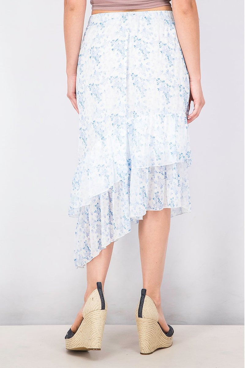 Mohito Women Floral Print Ruffle Midi Skirt, Blue - Image 4