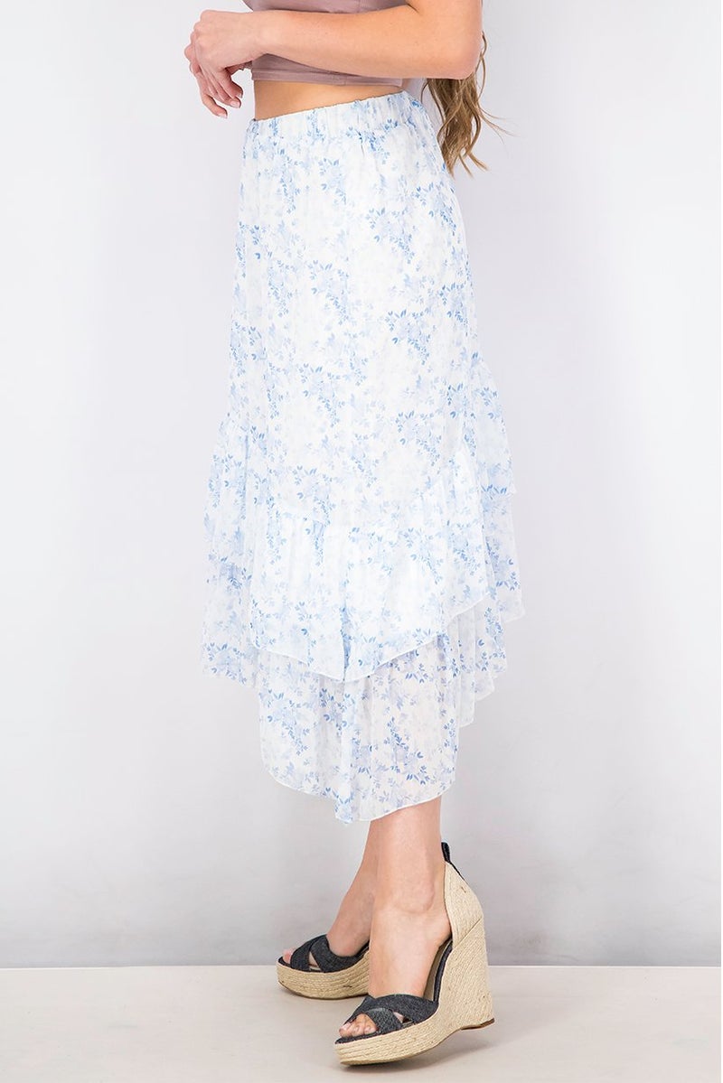 Mohito Women Floral Print Ruffle Midi Skirt, Blue - Image 2