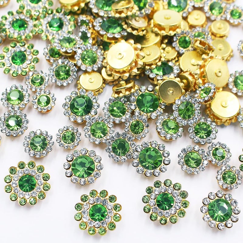 UYTRDVG 100Pcs Sew On Rhinestones Crystal Gems Sunflower With Gold Claw Mixed 8Mm 10Mm 12Mm 14Mm For Sewing Dress  Clothes  Shoes  Wedding Decoration (06 Light Green) - Image 1