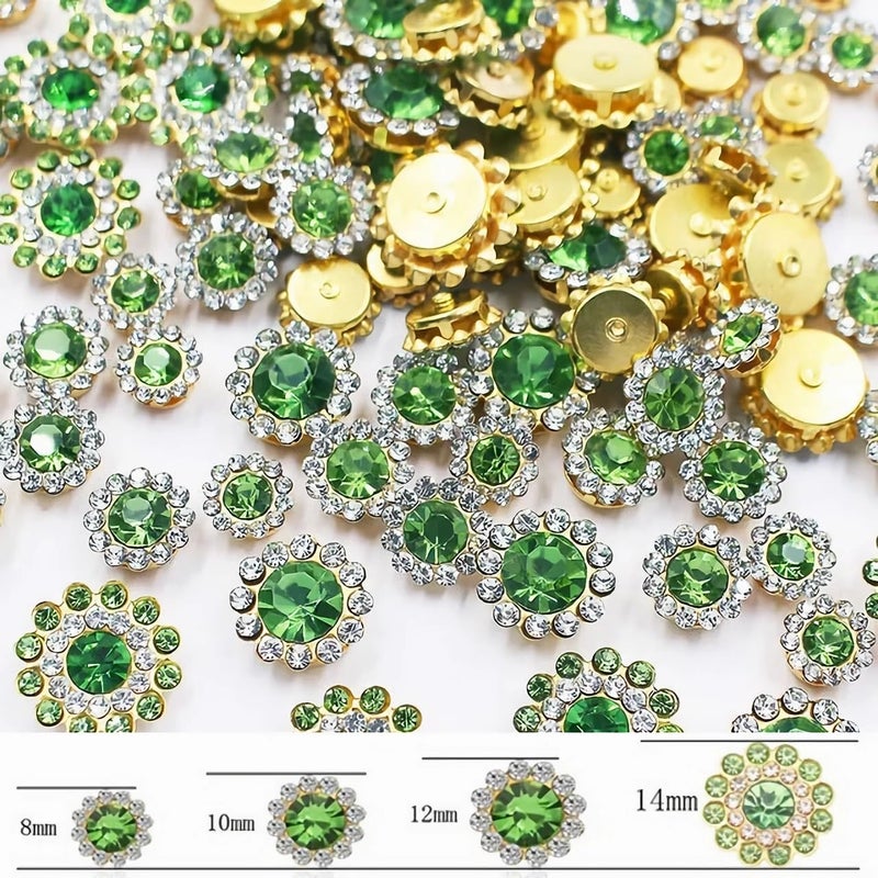 UYTRDVG 100Pcs Sew On Rhinestones Crystal Gems Sunflower With Gold Claw Mixed 8Mm 10Mm 12Mm 14Mm For Sewing Dress  Clothes  Shoes  Wedding Decoration (06 Light Green) - Image 2