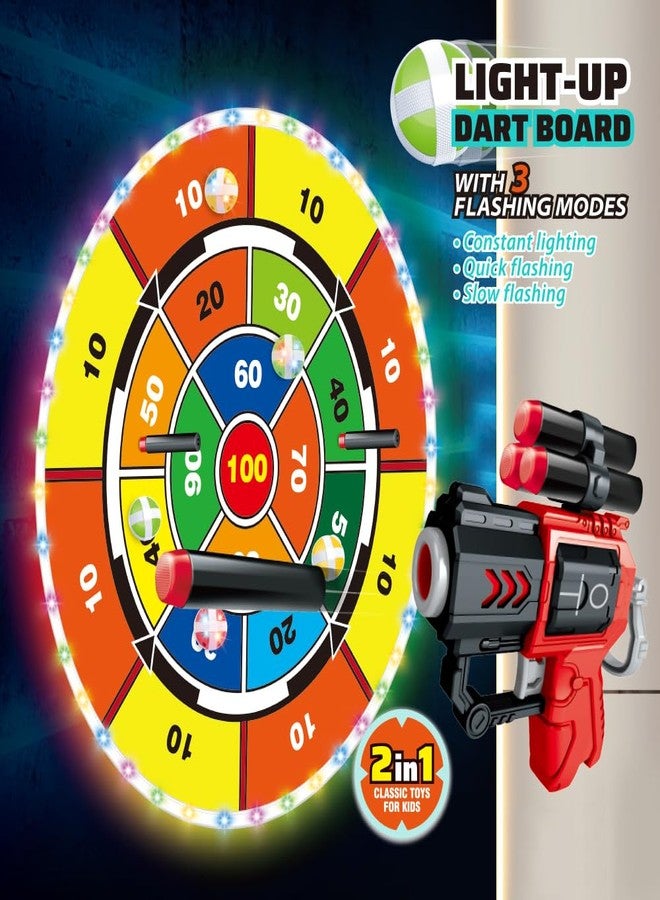 Toyfinity Light Up Dart Board for Kids | Large 29" Shooting Game with 2 Toy Guns & 20 Soft Foam Bullets | Game Room Dartboard | Indoor & Outdoor Wall Games | Holiday & Birthday Gift for Boys & Girls 5+ Yrs Old - Image 2
