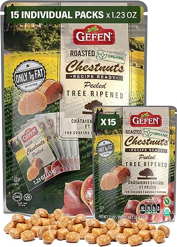 Gefen Organic Whole Roasted & Peeled Chestnuts, 1.23oz (15 Pack) Perfect Grab n' Go Snack | Keto Freindly | Certified Kosher (Including Passover) - Image 1
