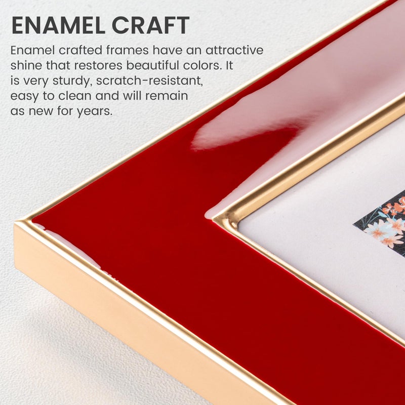 Venusmiles 5x7 Enamel Picture Frame  Gold Metal Edge with Easel  Real Glass Photo Frame for Wall and Tabletop Display Family Office Photo Gallery  Red Enamel/1pc - Image 2