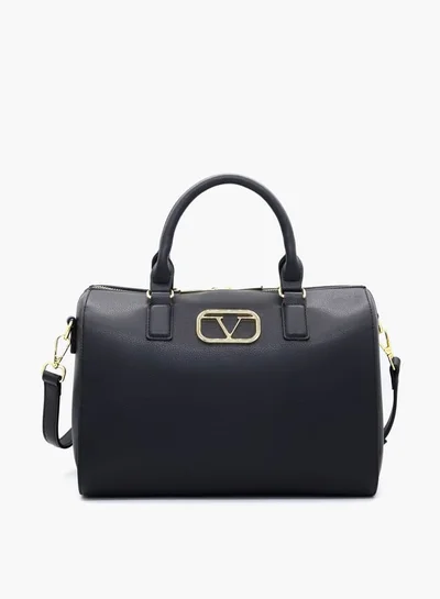 V Italia Solid Tote Bag with Detachable Strap and Zip Closure