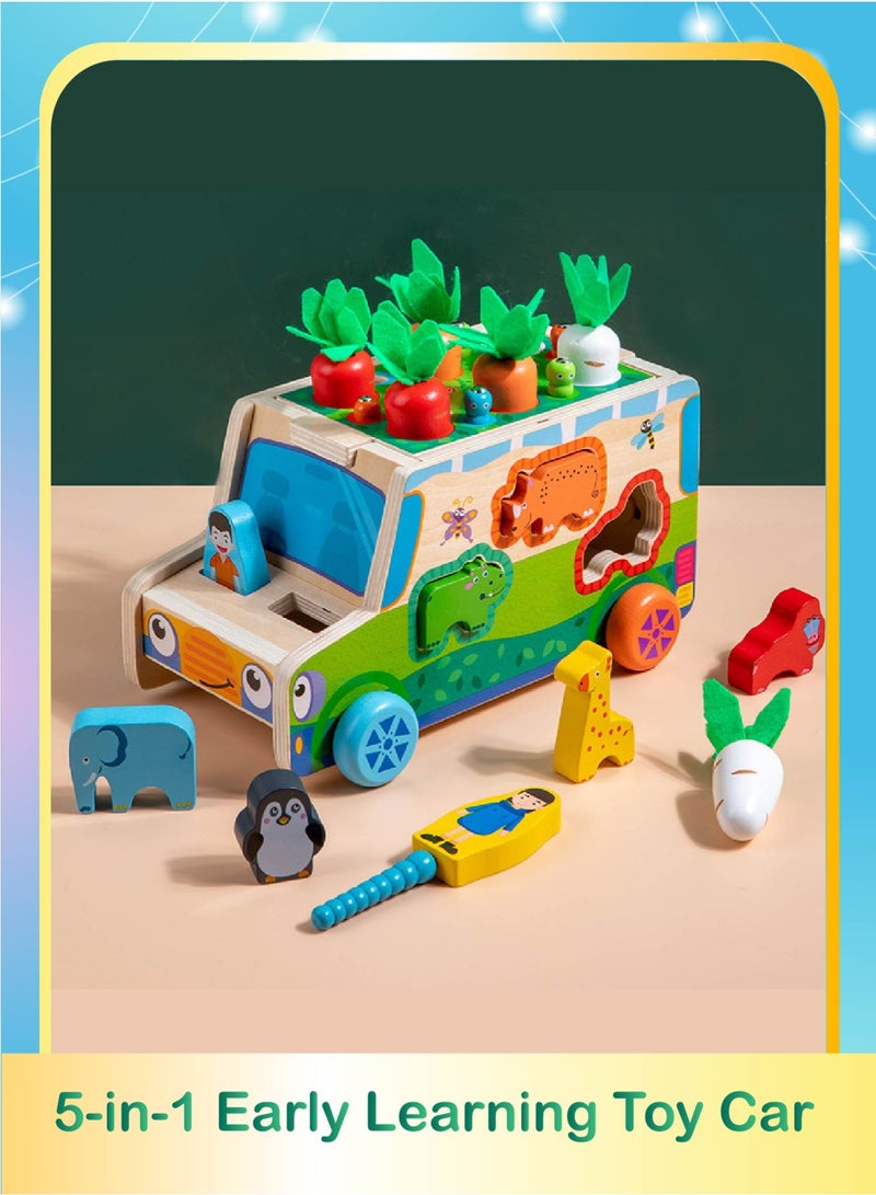 Montessori Wooden Farm Adventure Bus - 5-in-1 Sensory Toy with Magnetic Worm Pulling & Carrot Harvesting | Early Educational Toys for Toddlers 1+ Year Old - Image 1