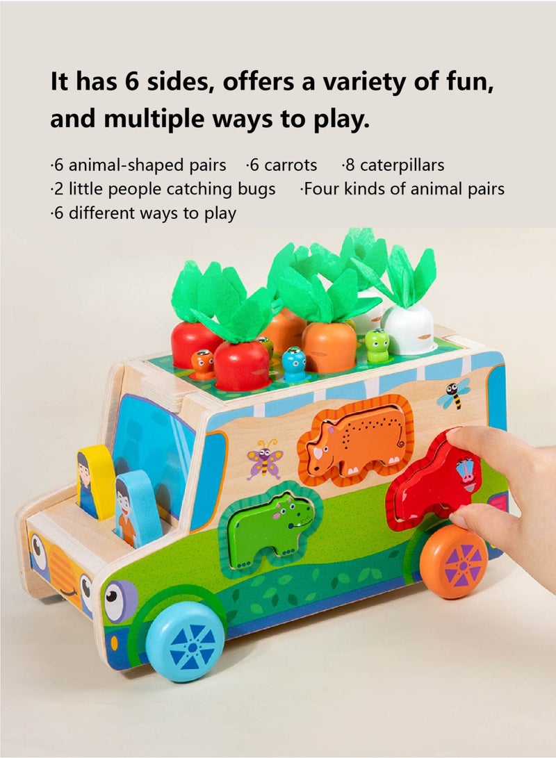 Montessori Wooden Farm Adventure Bus - 5-in-1 Sensory Toy with Magnetic Worm Pulling & Carrot Harvesting | Early Educational Toys for Toddlers 1+ Year Old - Image 2