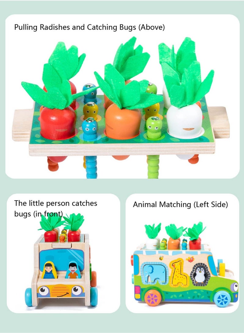 Montessori Wooden Farm Adventure Bus - 5-in-1 Sensory Toy with Magnetic Worm Pulling & Carrot Harvesting | Early Educational Toys for Toddlers 1+ Year Old - Image 4