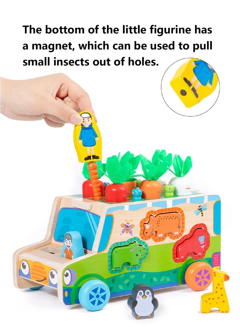 Montessori Wooden Farm Adventure Bus - 5-in-1 Sensory Toy with Magnetic Worm Pulling & Carrot Harvesting | Early Educational Toys for Toddlers 1+ Year Old - Image 3