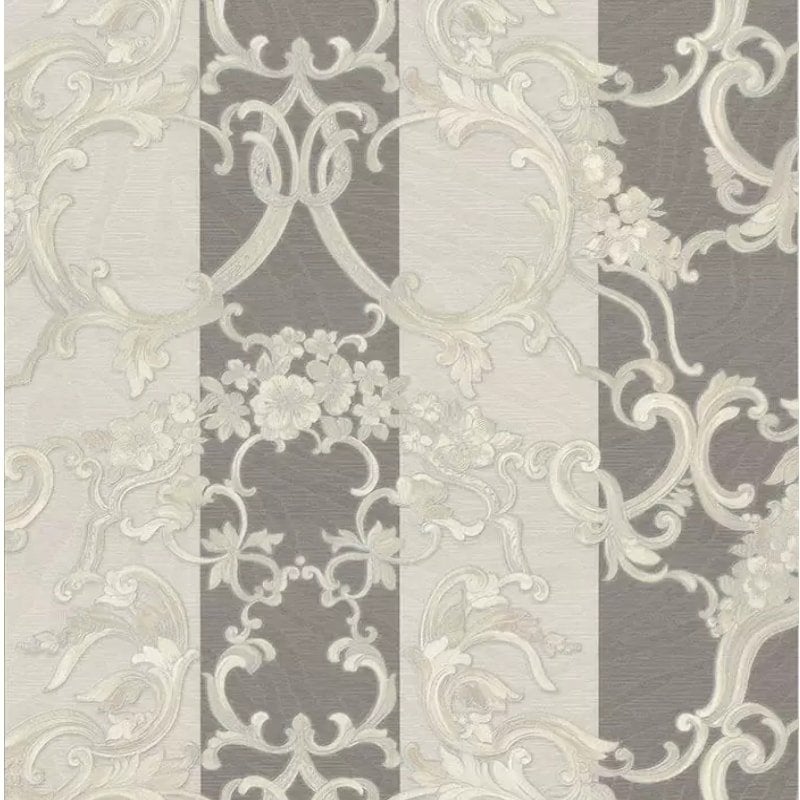 Roberto Cavalli 16072 Italian Wallpaper, Pearl White with Grey Stripes, 7m²