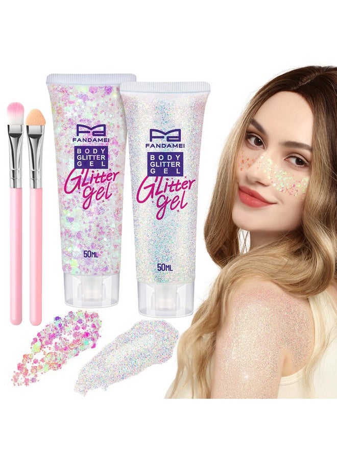 FANDAMEI - FANDAMEI Body Glitter, 2PCS Body and Face Glitter White, 1PCS Chunky Glitter 1PCS Fine Glitter Gel, Face Glitter Makeup, Hair Glitter Gel, Glitter for Mermaid Makeup, Halloween Festival Rave Glitter - Image 1