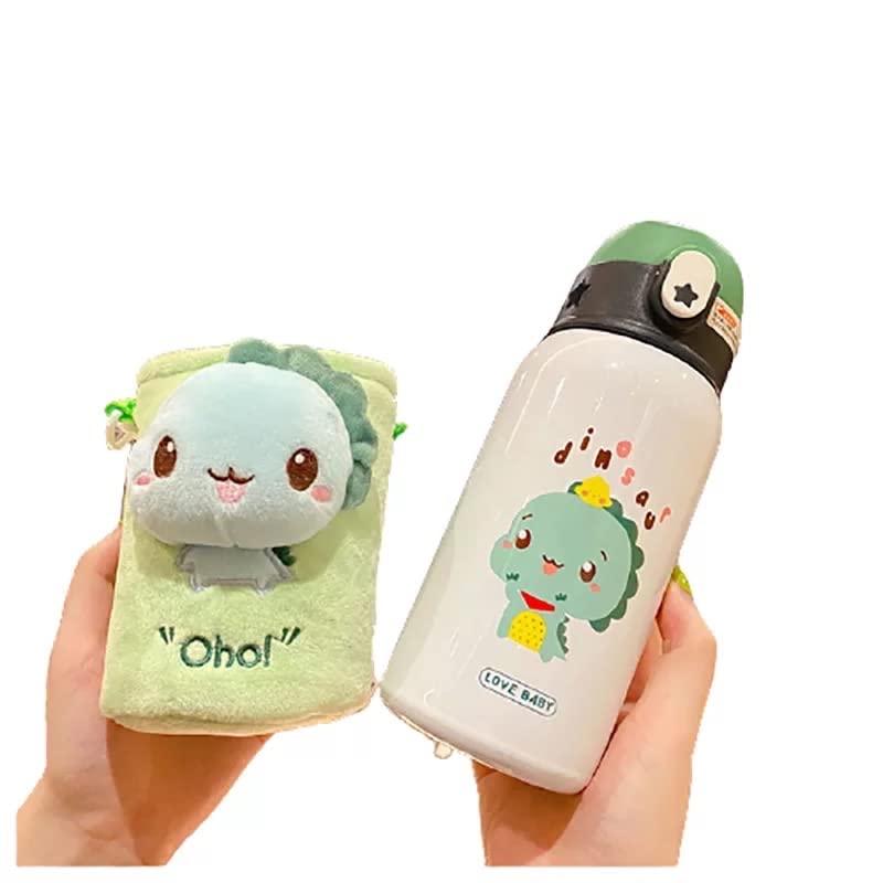 CherryBox Creative Cute Cartoon Plush Cloth Cover Thermos for Kids 316 Stainless Steel 500ml Double Wall Insulated (Green) - Image 2