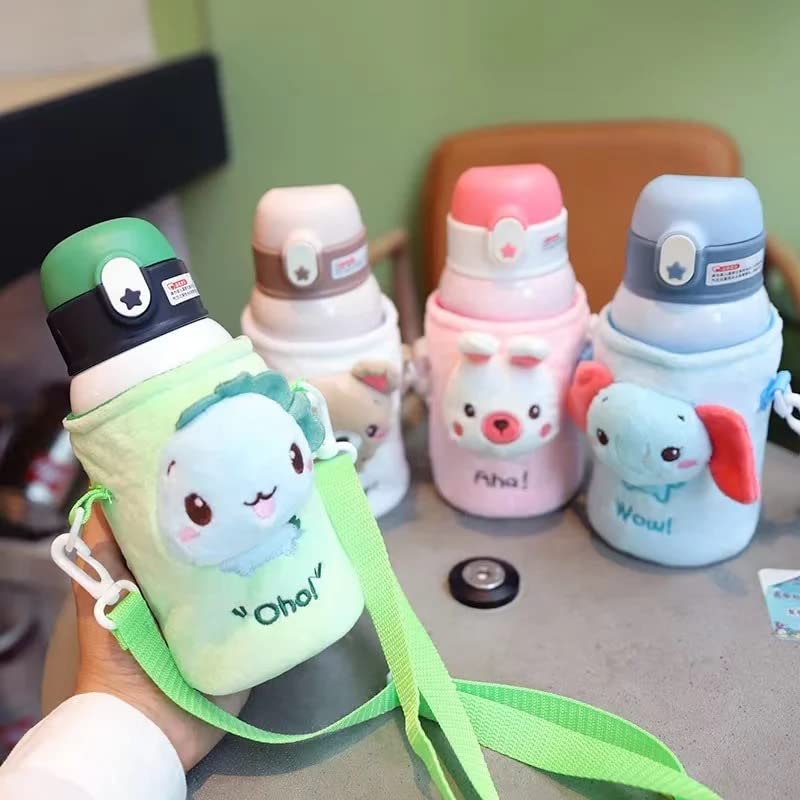 CherryBox Creative Cute Cartoon Plush Cloth Cover Thermos for Kids 316 Stainless Steel 500ml Double Wall Insulated (Green) - Image 4