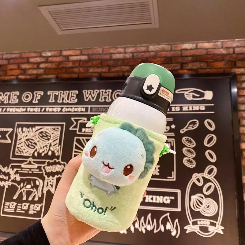 CherryBox Creative Cute Cartoon Plush Cloth Cover Thermos for Kids 316 Stainless Steel 500ml Double Wall Insulated (Green) - Image 3