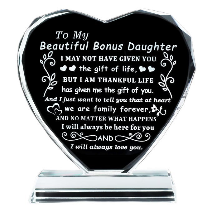 BONUS DAUGHTER GIFTS FROM MOM DAD TO MY BONUS DAUGHTER HEART SHAPED CRYSTAL KEEPSAKE GIFTS FOR STEPDAUGHTER FROM STEPMOM STEPDAD ON BIRTHDAY CHRISTMAS GRADUATION