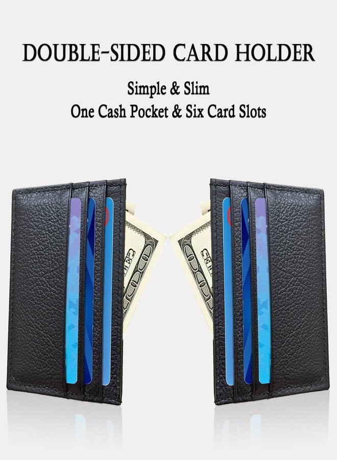 WOXVM Credit Card Holder Wallet RFID Blocking Slim Credit Card Cases Holder Premium Leather Minimalist Front Pocket Small Wallet with 6 Card Slots and 1 Pockets for Men Women, Black, 4.13 inches x - Image 4