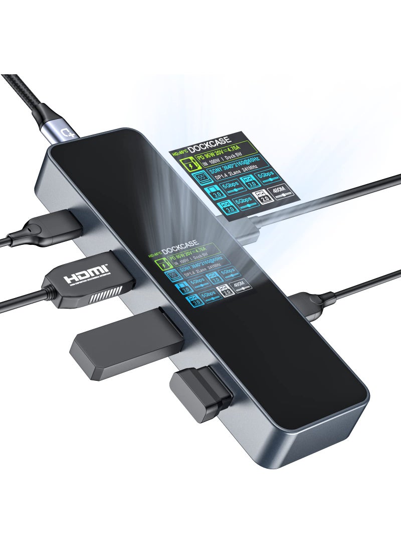 DOCKCASE DOCKCASE Visual Smart USB C Hub (6-in-1) with HDMI Port 4K@60Hz, USB-C and 3 USB-A 5Gbps Data Ports, 100w PD Power Delivery, for MacBook Air, MacBook Pro, XPS, and More  - Image 1