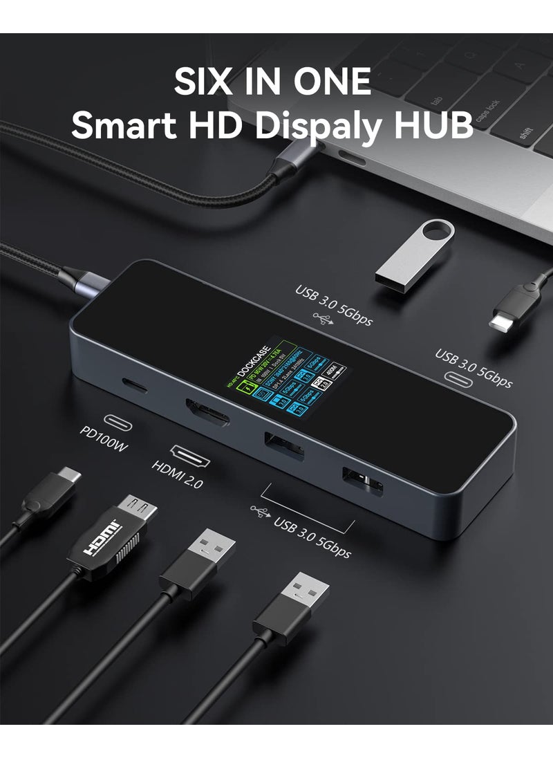 DOCKCASE DOCKCASE Visual Smart USB C Hub (6-in-1) with HDMI Port 4K@60Hz, USB-C and 3 USB-A 5Gbps Data Ports, 100w PD Power Delivery, for MacBook Air, MacBook Pro, XPS, and More  - Image 2