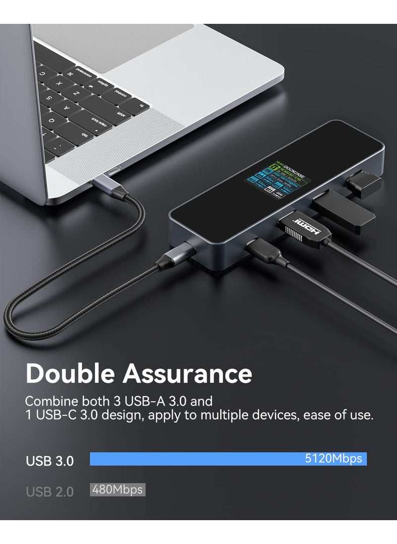 DOCKCASE DOCKCASE Visual Smart USB C Hub (6-in-1) with HDMI Port 4K@60Hz, USB-C and 3 USB-A 5Gbps Data Ports, 100w PD Power Delivery, for MacBook Air, MacBook Pro, XPS, and More  - Image 5