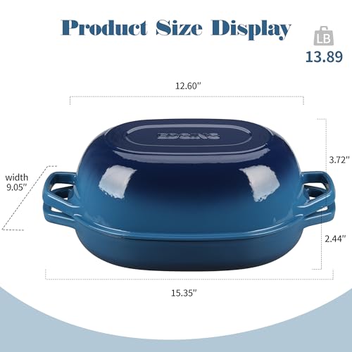 EDGING CASTING Enameled Cast Iron Oval Dutch Oven Pot with Lid, Dutch Oven for Sourdough Bread Baking, Bread Oven, Bread Dutch Oven, Oval Bread Pan, 7qt, Lake Blue - Image 2