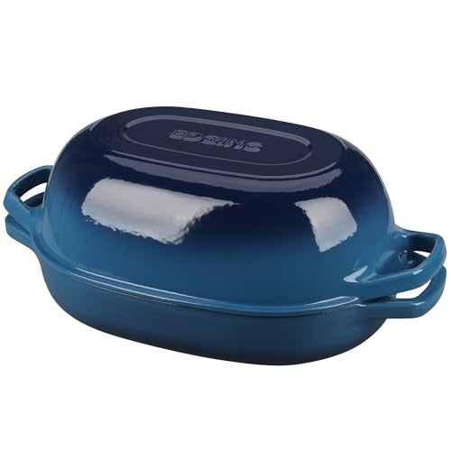 EDGING CASTING Enameled Cast Iron Oval Dutch Oven Pot with Lid, Dutch Oven for Sourdough Bread Baking, Bread Oven, Bread Dutch Oven, Oval Bread Pan, 7qt, Lake Blue - Image 1