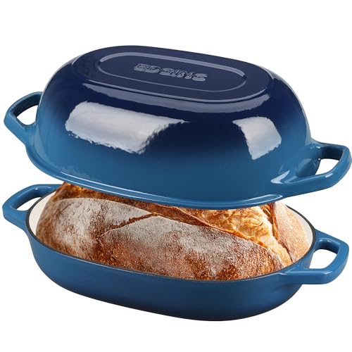 EDGING CASTING Enameled Cast Iron Oval Dutch Oven Pot with Lid, Dutch Oven for Sourdough Bread Baking, Bread Oven, Bread Dutch Oven, Oval Bread Pan, 7qt, Lake Blue - Image 3