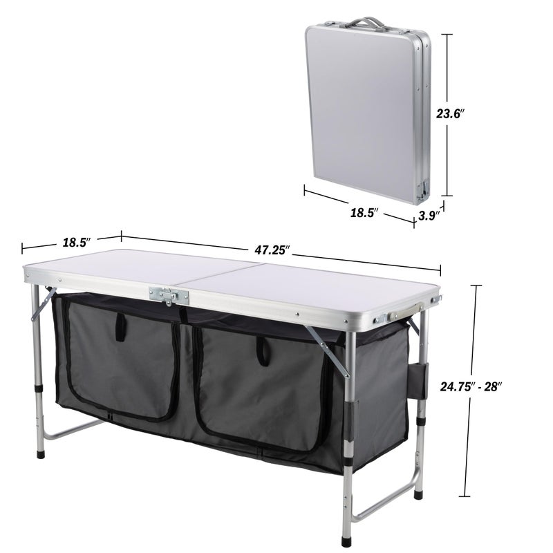 Wakeman Folding Camping Table with Storage - Lightweight and Portable Aluminum Camp Table with Adjustable Height for Outdoor Travel, Beach, BBQ, Party, Picnic, and Glamping by Wakeman Outdoors - Image 4