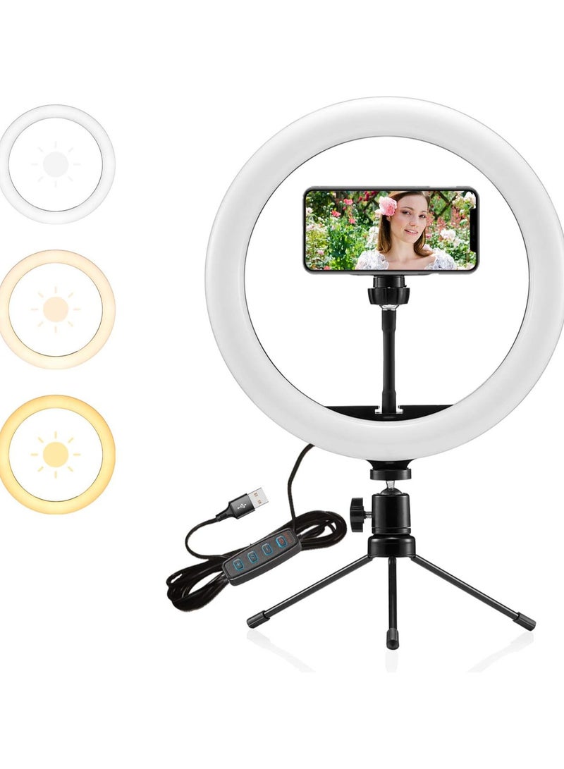 10" Selfie Ring Light with Tripod Stand & Phone Holder - Portable Desk LED Light for Photography, Makeup, Video & Live Streaming - Image 1