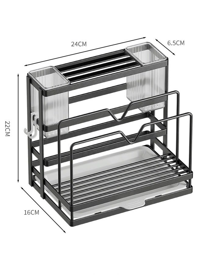 Generic Kitchen Storage Rack with Removable Tray, Space Saving Large Capacity Stainless Steel Kitchen Cutlery Drying Rack, MultiFunction Kitchen Knife Stand Holder, Black  - Image 2