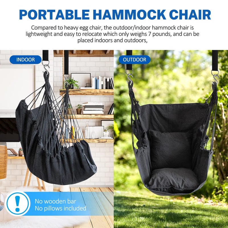 KPX Ourdoor Hanging Hammock Chair â€“ Comfortable Tree Swing Chair Large Size 110X130cmï¼ˆWithout Pillowsï¼‰ - 330 Lbs Weight Capacity (Dark Gray) - Image 3