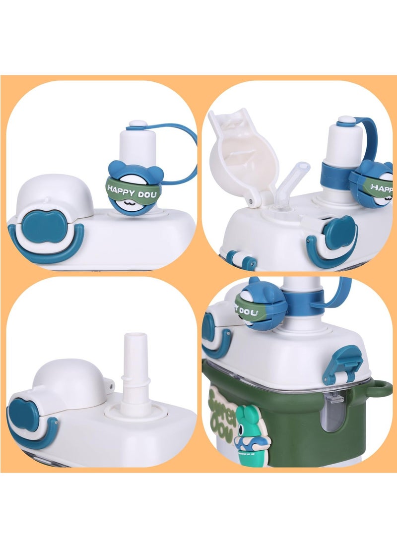 NIBEMINENT SYOSI Lovely Water Bottle with Straw, Kawaii Portable Large Capacity Bottle, 27oz/800ml Double Chamber Jug Adjustable Strap for Kids School Travel Camping Sports (White) - Image 5