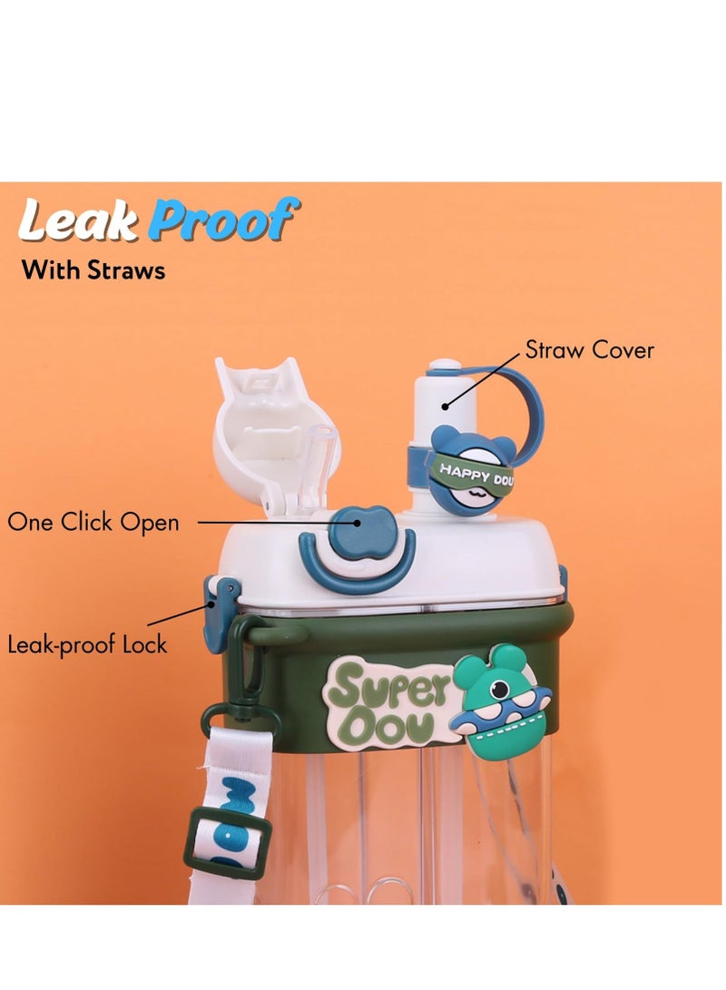 NIBEMINENT SYOSI Lovely Water Bottle with Straw, Kawaii Portable Large Capacity Bottle, 27oz/800ml Double Chamber Jug Adjustable Strap for Kids School Travel Camping Sports (White) - Image 3