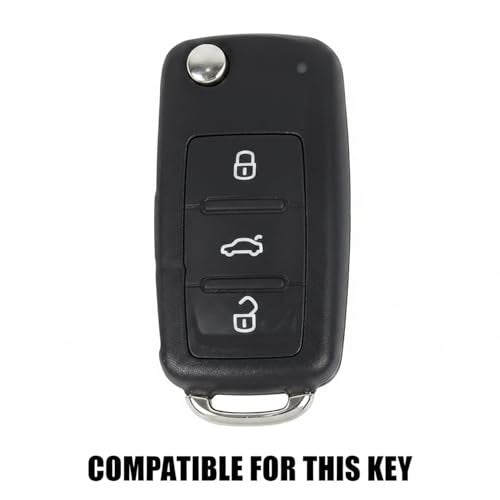 KBS Leather Smart Car Key Cover Case with Metal Hook Keychain Compatible for Skoda Octavia<2014, Rapid, Yeti, Superb, Laura, Fabia, Volkswagen Jetta, Vento, Polo, Ameo 3 Button Flip Key (Black) - Image 2
