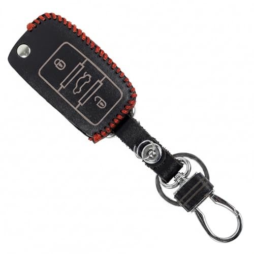 KBS Leather Smart Car Key Cover Case with Metal Hook Keychain Compatible for Skoda Octavia<2014, Rapid, Yeti, Superb, Laura, Fabia, Volkswagen Jetta, Vento, Polo, Ameo 3 Button Flip Key (Black) - Image 1