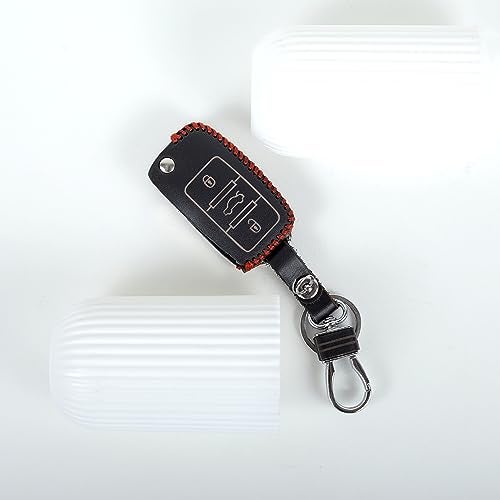 KBS Leather Smart Car Key Cover Case with Metal Hook Keychain Compatible for Skoda Octavia<2014, Rapid, Yeti, Superb, Laura, Fabia, Volkswagen Jetta, Vento, Polo, Ameo 3 Button Flip Key (Black) - Image 3