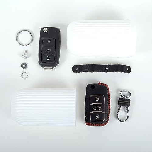 KBS Leather Smart Car Key Cover Case with Metal Hook Keychain Compatible for Skoda Octavia<2014, Rapid, Yeti, Superb, Laura, Fabia, Volkswagen Jetta, Vento, Polo, Ameo 3 Button Flip Key (Black) - Image 5