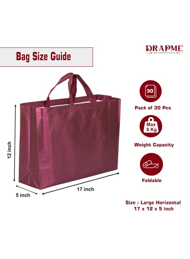 Drapme Large Size Pack of 30 Pcs Matt Metallic Laminated Non-Woven Reusable Eco-Friendly Party Return Gift Bags (Wine) (Large 17x12x5 Inch) - Image 2