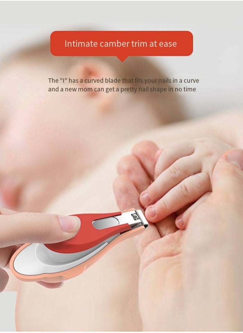 Hogokids - Baby Nail Daily Care Set 3-piece, Baby Retractable Nail Clippers Nail File (Orange-red) - Image 1