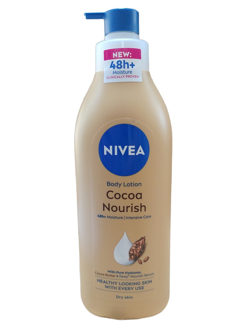 Nivea لوشن الجسم كاكاو نورش 48 ساعة+ ترطيب مكثف مع حمض الهيالورونيك النقي وزبدة الكاكاو وسيروم التغذية العميقة للبشرة الجافة 400 مل - Image 2