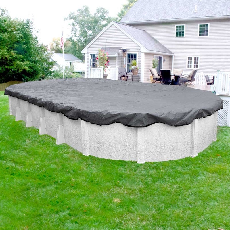 Robelle 12 x 18 ft Industrial Gray Winter Oval Pool Cover for Above Ground Pools, 4 ft Overlap (16 x 22 ft Cover Size), Solid 14 x 12 Scrim, 4.5 oz/yd2, 20-Year Warranty, Style: 301218-4 - Image 1