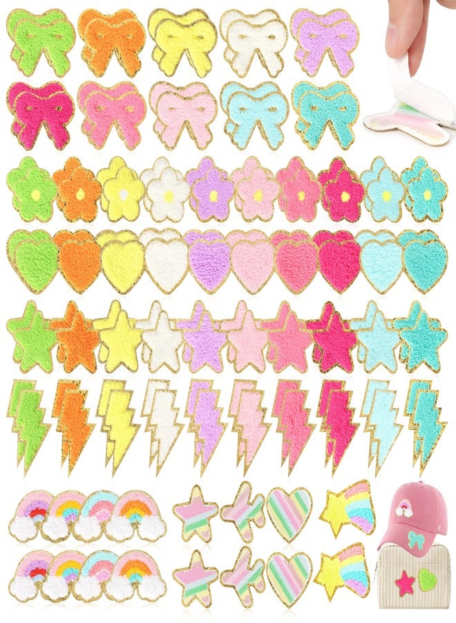 NICEVINYL Self-Adhesive Chenille Patches for Girly Bags: NICEVINYL 116PCS Multicolor Flower Star Heart Cute Patch Embroidered Stick on - Lighting Rainbow Sticker Applique for Clothing Fabric Backpack Decor - Image 1