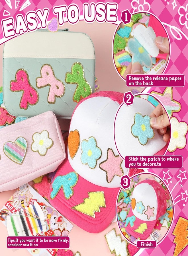 NICEVINYL Self-Adhesive Chenille Patches for Girly Bags: NICEVINYL 116PCS Multicolor Flower Star Heart Cute Patch Embroidered Stick on - Lighting Rainbow Sticker Applique for Clothing Fabric Backpack Decor - Image 4