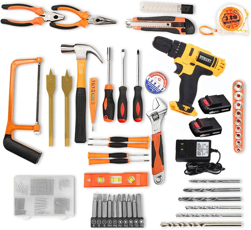 WEMART 128 Piece Power Tools Kit With 36V Cordless Drill, 25+3 Clutch With Impact, Professional Household Home Tool Kit Set With Diy Hand Tool Kits For Garden Office House Repair Maintain - Image 2
