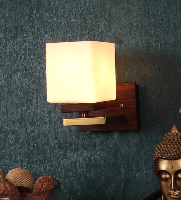 ELIANTE Key Wood and Iron Wall Light | Glass Wall Lamp for Living Room, Bedroom, | 3 Years Warranty | Free - LED LAMP - Image 5