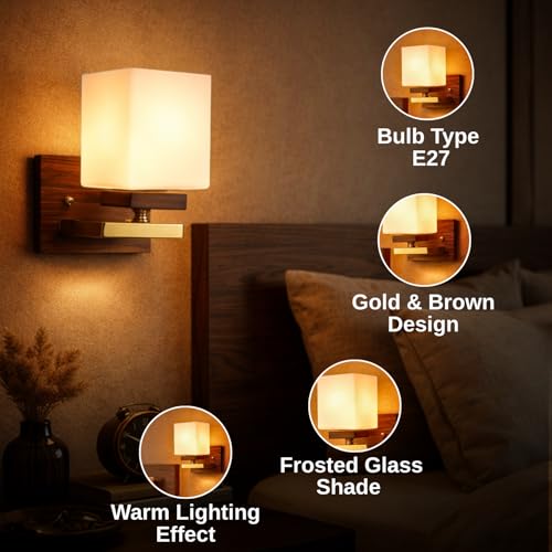 ELIANTE Key Wood and Iron Wall Light | Glass Wall Lamp for Living Room, Bedroom, | 3 Years Warranty | Free - LED LAMP - Image 3