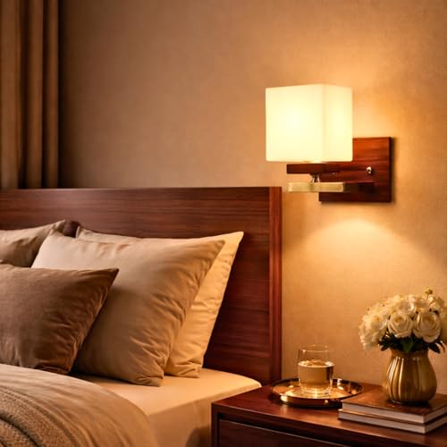 ELIANTE Key Wood and Iron Wall Light | Glass Wall Lamp for Living Room, Bedroom, | 3 Years Warranty | Free - LED LAMP - Image 4