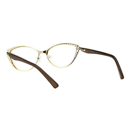 SA106 Womens Metal Rim Cat Eye Diecut Deco Powered Reading Glasses Light Gold 1.0 - Image 4