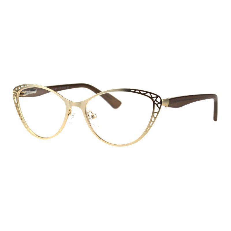 SA106 Womens Metal Rim Cat Eye Diecut Deco Powered Reading Glasses Light Gold 1.0 - Image 5