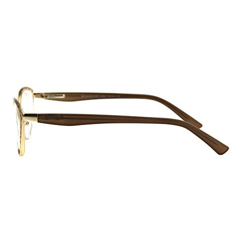 SA106 Womens Metal Rim Cat Eye Diecut Deco Powered Reading Glasses Light Gold 1.0 - Image 3