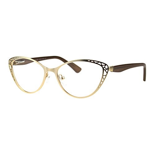 SA106 Womens Metal Rim Cat Eye Diecut Deco Powered Reading Glasses Light Gold 1.0 - Image 1